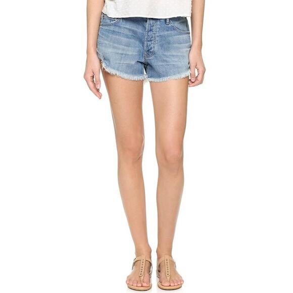 THE GREAT. The Cut Off Short Size 25 Denim Jean Shorts Mid Blue Rinse Distressed - Picture 1 of 16